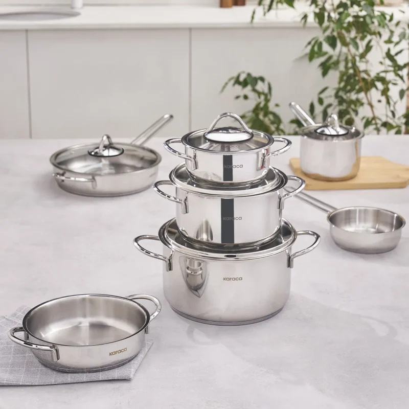 karaca ada 12 piece stainless steel cookware set